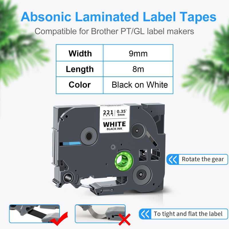 Absonic Tz-221 9mm 0.35" Label Maker Tape Compatible for Brother Tze-221 9mm 0.35" Laminated Black on White P Touch Tz Tze Label Tape 3/8" Work for Ptouch PTH100 PTH110 PTD600 PTD400 PTD210, 4-Pack - Image 2